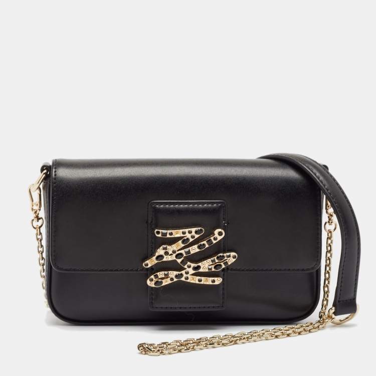 Pre Owned Karl Lagerfeld Black Leather K/Autograph Sparkle Shoulder Bag