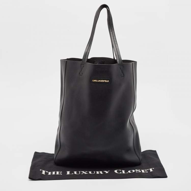 Pre Owned Karl Lagerfeld Black Leather Vertical Tote