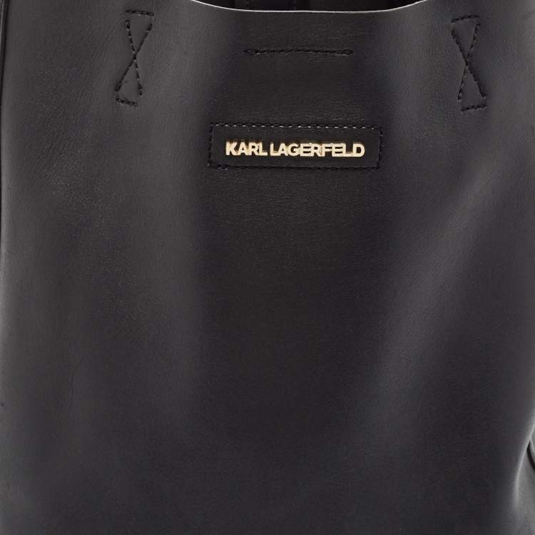 Pre Owned Karl Lagerfeld Black Leather Vertical Tote