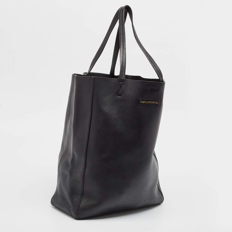 Pre Owned Karl Lagerfeld Black Leather Vertical Tote