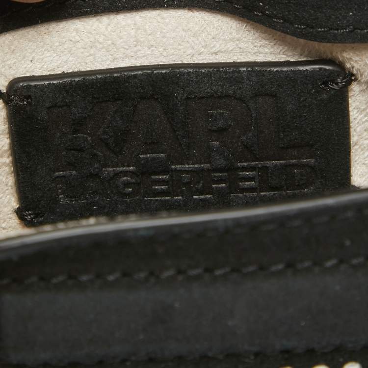 Pre Owned Karl Lagerfeld Black Suede Nano Crystals Ikon/K Bag
