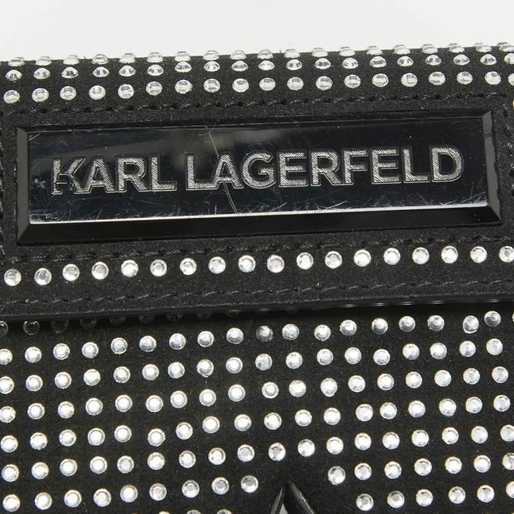 Pre Owned Karl Lagerfeld Black Suede Nano Crystals Ikon/K Bag