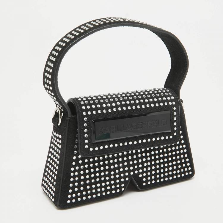 Pre Owned Karl Lagerfeld Black Suede Nano Crystals Ikon/K Bag