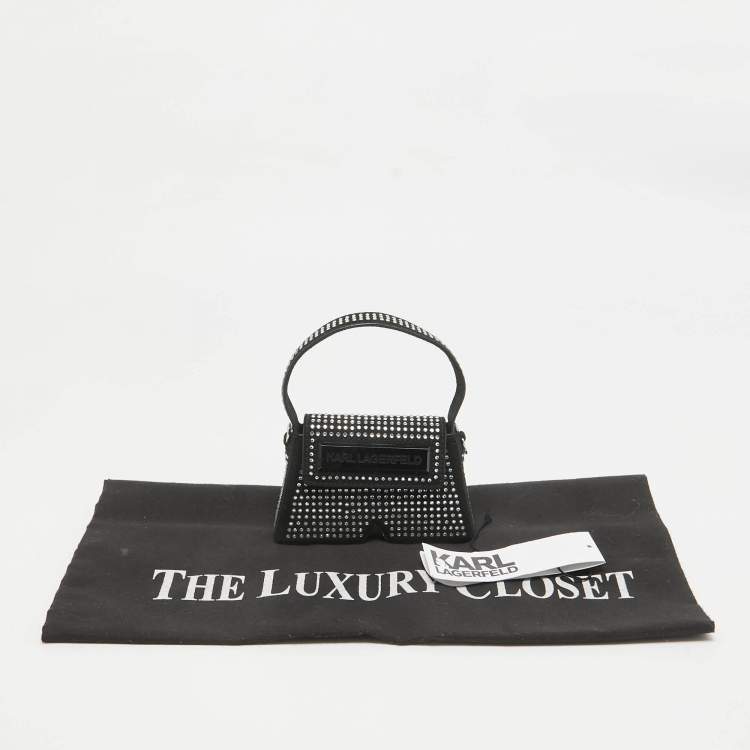 Pre Owned Karl Lagerfeld Black Suede Nano Crystals Ikon/K Bag
