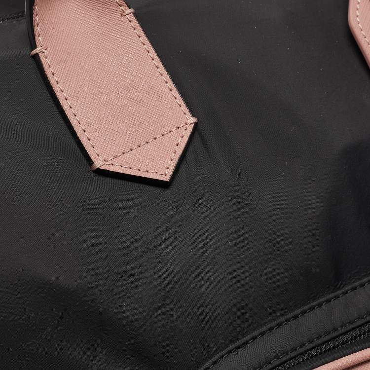 Pre Owned Karl Lagerfeld Black/Pink Leather and Nylon Front Pocket Tote