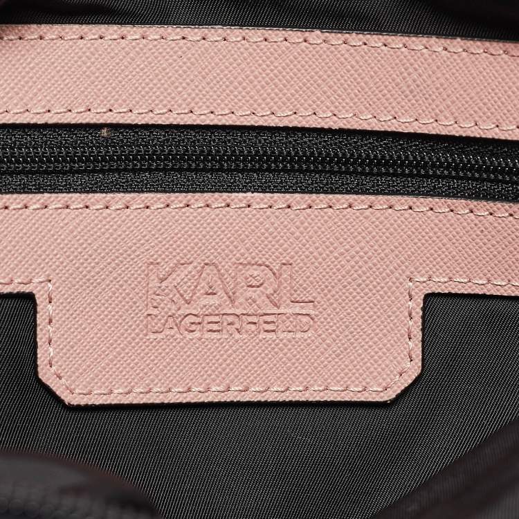 Pre Owned Karl Lagerfeld Black/Pink Leather and Nylon Front Pocket Tote