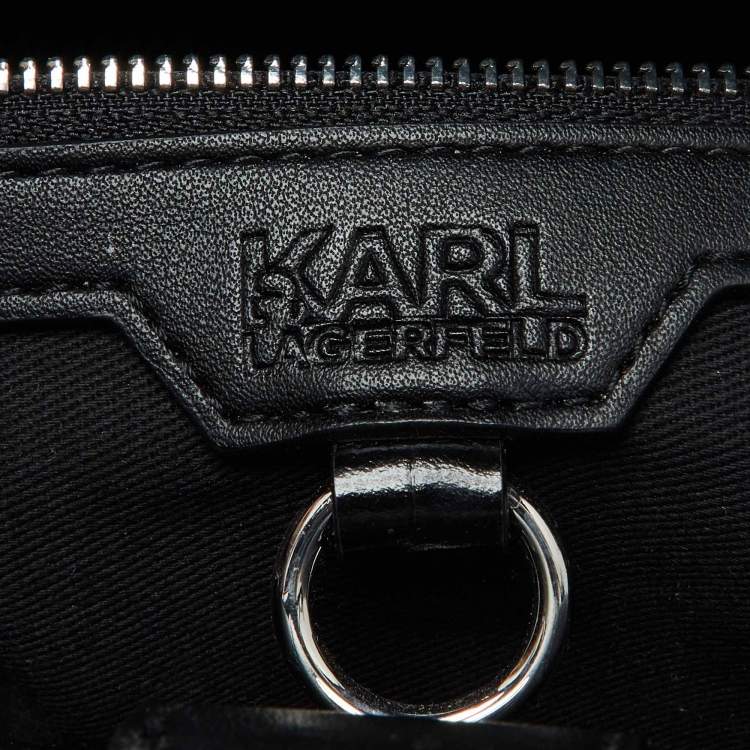 Pre Owned Karl Lagerfeld Black Croc Embossed Leather Tote