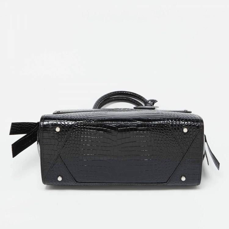 Pre Owned Karl Lagerfeld Black Croc Embossed Leather Tote