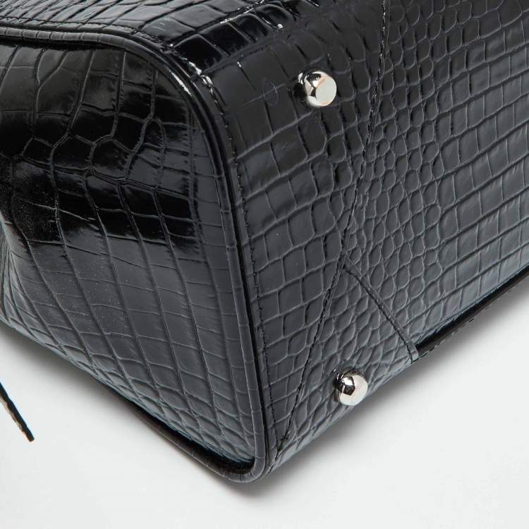 Pre Owned Karl Lagerfeld Black Croc Embossed Leather Tote