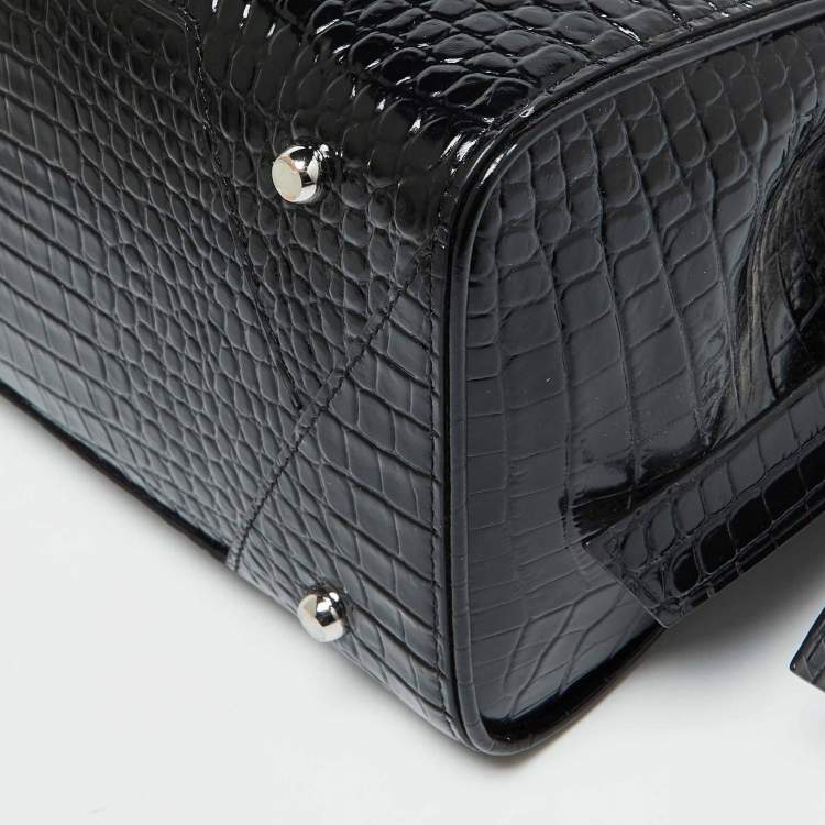 Pre Owned Karl Lagerfeld Black Croc Embossed Leather Tote