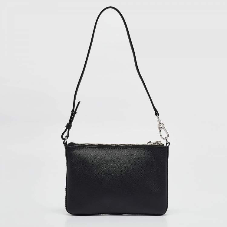 Pre Owned Karl Lagerfeld Black/White Faux Leather Camera Shoulder Bag