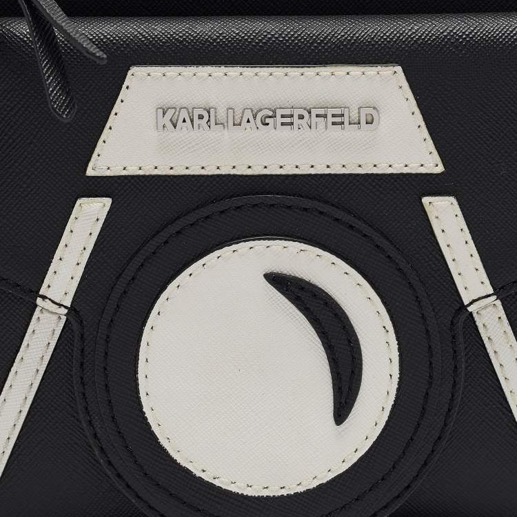 Pre Owned Karl Lagerfeld Black/White Faux Leather Camera Shoulder Bag