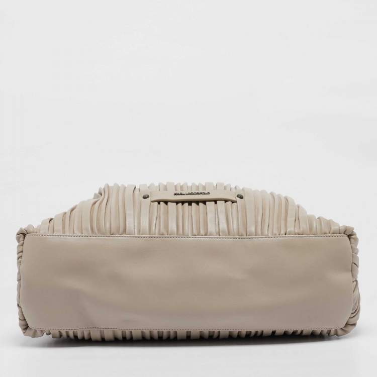Pre Owned Karl Lagerfeld Beige Quilted Leather K/Kushion Fold Over Bag