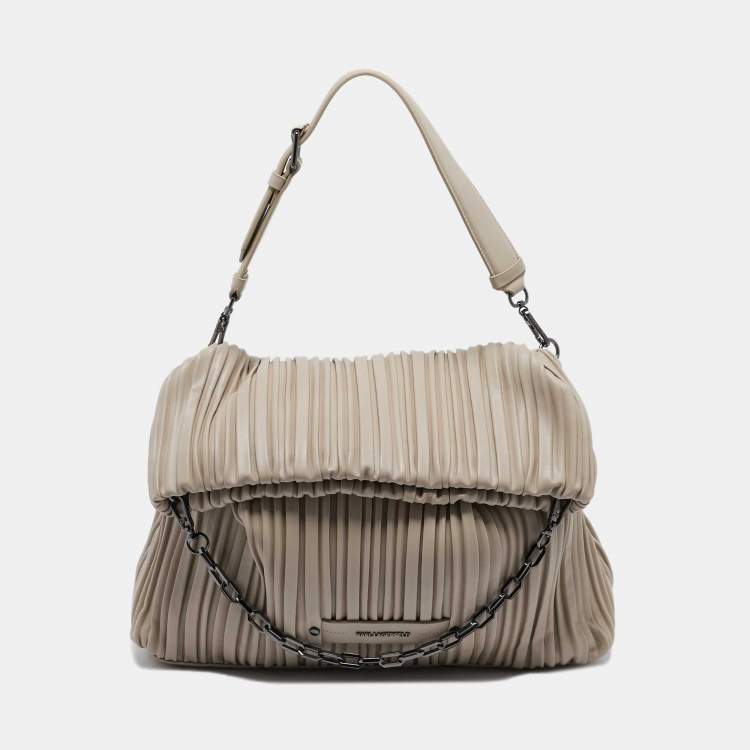 Pre Owned Karl Lagerfeld Beige Quilted Leather K/Kushion Fold Over Bag