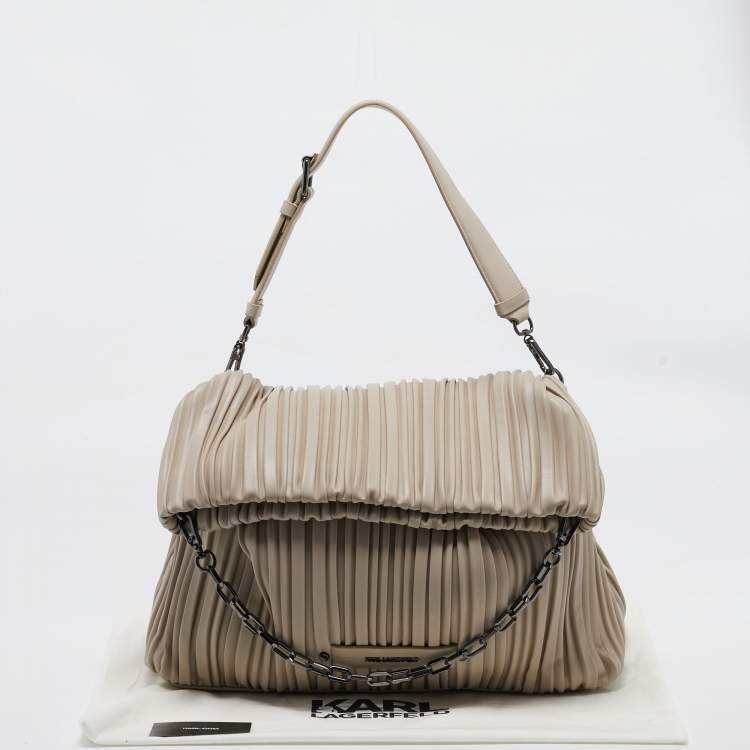 Pre Owned Karl Lagerfeld Beige Quilted Leather K/Kushion Fold Over Bag