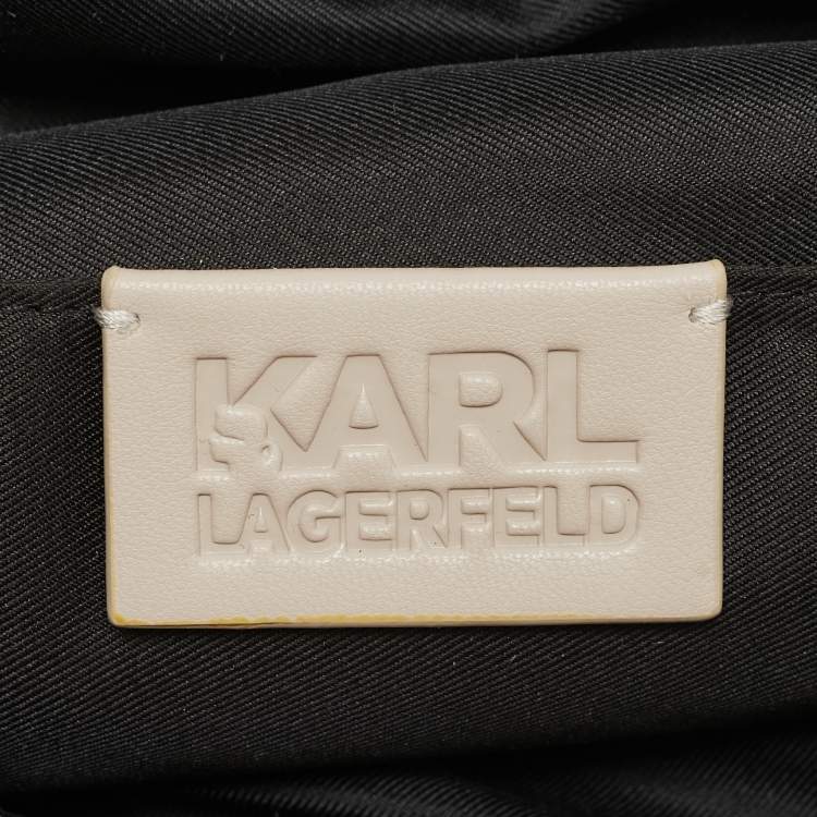 Pre Owned Karl Lagerfeld Beige Quilted Leather K/Kushion Fold Over Bag