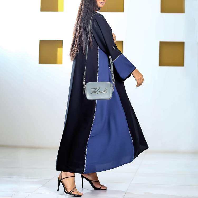 Pre Owned Karl Lagerfeld Light Blue Leather K/Signature Camera Crossbody Bag