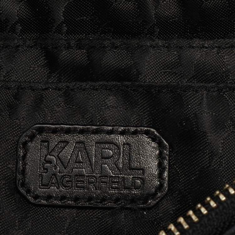 Pre Owned Karl Lagerfeld Black Quilted Leather Studded K/Kuilted Belt Bag
