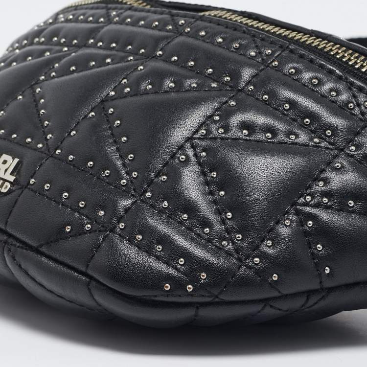 Pre Owned Karl Lagerfeld Black Quilted Leather Studded K/Kuilted Belt Bag