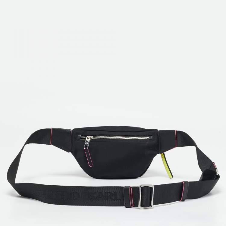 Pre Owned Karl Lagerfeld Black Leather and Nylon K/Ikonik Convertible Bumbag 