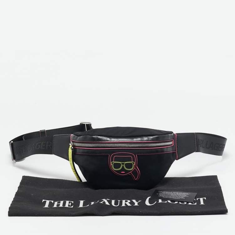 Pre Owned Karl Lagerfeld Black Leather and Nylon K/Ikonik Convertible Bumbag 