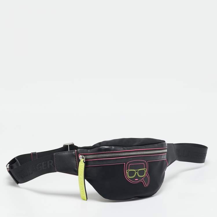 Pre Owned Karl Lagerfeld Black Leather and Nylon K/Ikonik Convertible Bumbag 