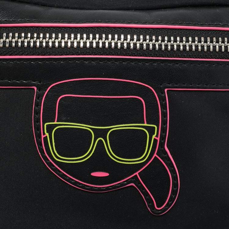 Pre Owned Karl Lagerfeld Black Leather and Nylon K/Ikonik Convertible Bumbag 