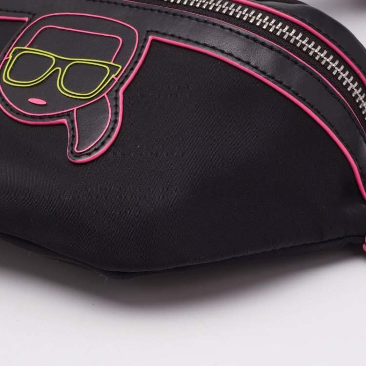 Pre Owned Karl Lagerfeld Black Leather and Nylon K/Ikonik Convertible Bumbag 