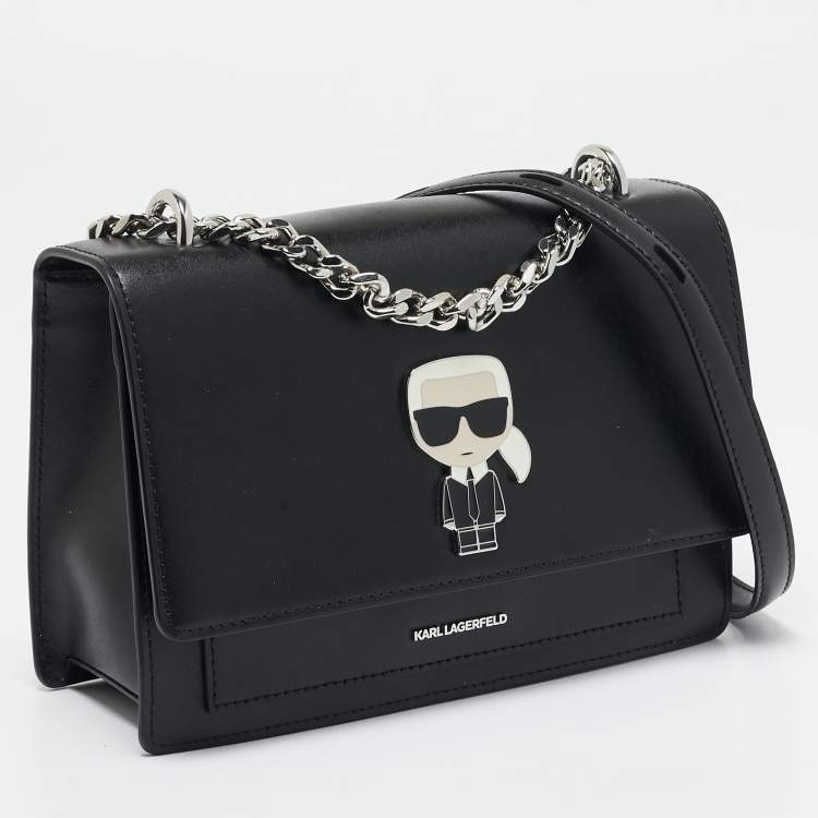 Pre Owned Karl Lagerfeld Black Leather K/Ikonik Flap Chain Shoulder Bag