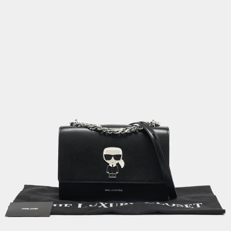 Pre Owned Karl Lagerfeld Black Leather K/Ikonik Flap Chain Shoulder Bag