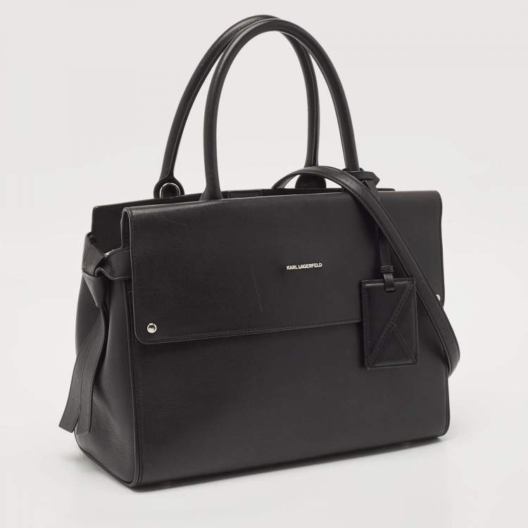 Pre Owned Karl Lagerfeld Black Leather Medium K/Ikon Top Handle Bag