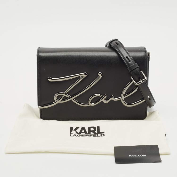 Pre Owned Karl Lagerfeld Black Leather K/Signature Shoulder Bag