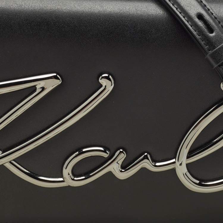 Pre Owned Karl Lagerfeld Black Leather K/Signature Shoulder Bag