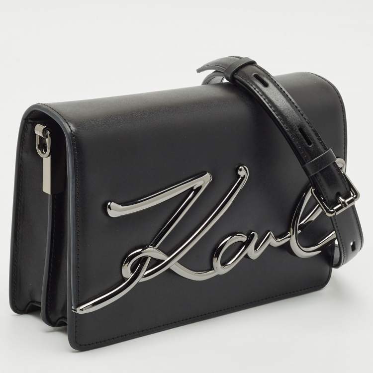 Pre Owned Karl Lagerfeld Black Leather K/Signature Shoulder Bag