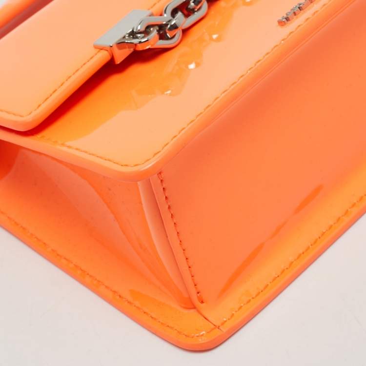 Pre Owned Karl Lagerfeld Neon Orange Patent Leather K/Karl Seven Top Handle Bag