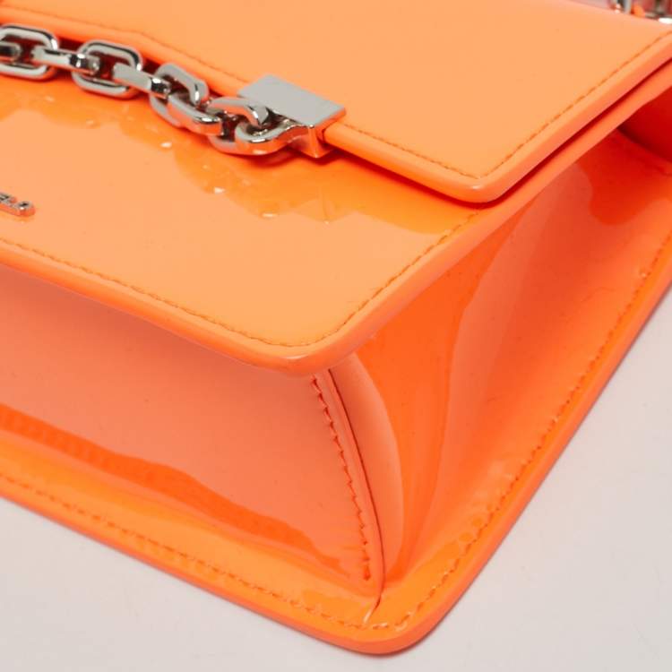 Pre Owned Karl Lagerfeld Neon Orange Patent Leather K/Karl Seven Top Handle Bag