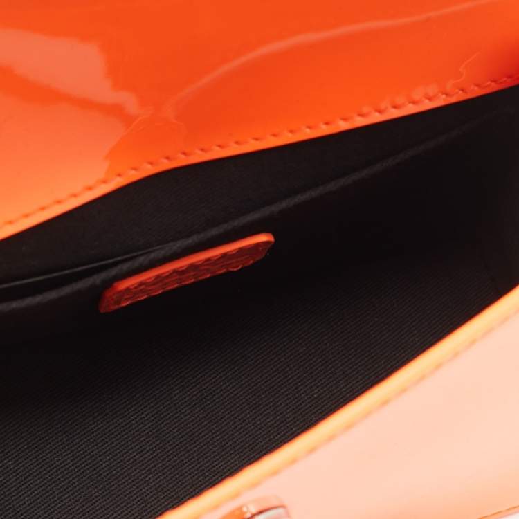 Pre Owned Karl Lagerfeld Neon Orange Patent Leather K/Karl Seven Top Handle Bag