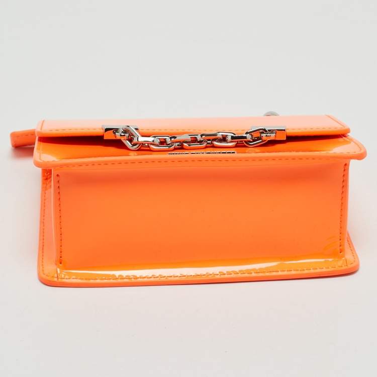 Pre Owned Karl Lagerfeld Neon Orange Patent Leather K/Karl Seven Top Handle Bag