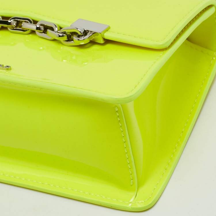Pre Owned Karl Lagerfeld Neon Yellow Patent Leather Mini K/Karl Seven Top Handle Bag