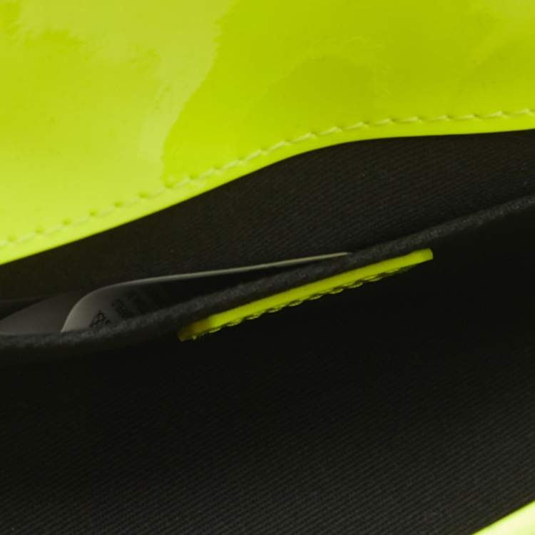 Pre Owned Karl Lagerfeld Neon Yellow Patent Leather Mini K/Karl Seven Top Handle Bag