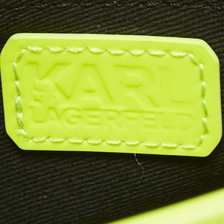 Pre Owned Karl Lagerfeld Neon Yellow Patent Leather Mini K/Karl Seven Top Handle Bag