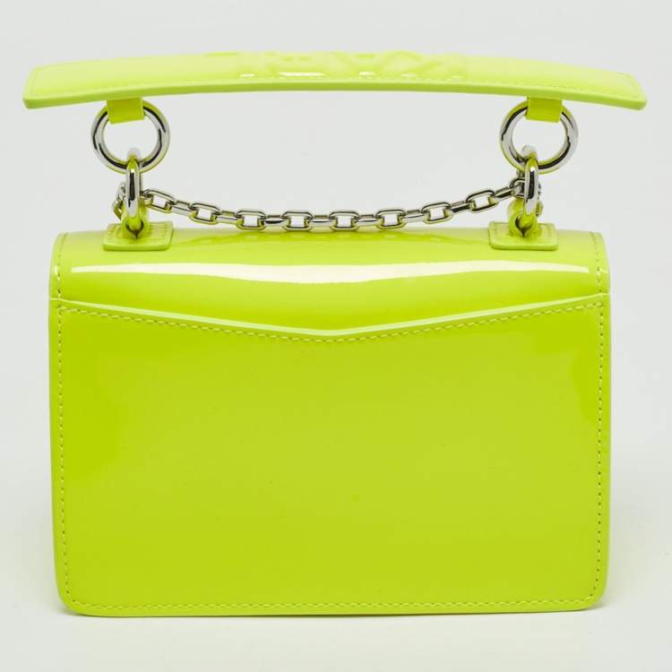 Pre Owned Karl Lagerfeld Neon Yellow Patent Leather Mini K/Karl Seven Top Handle Bag