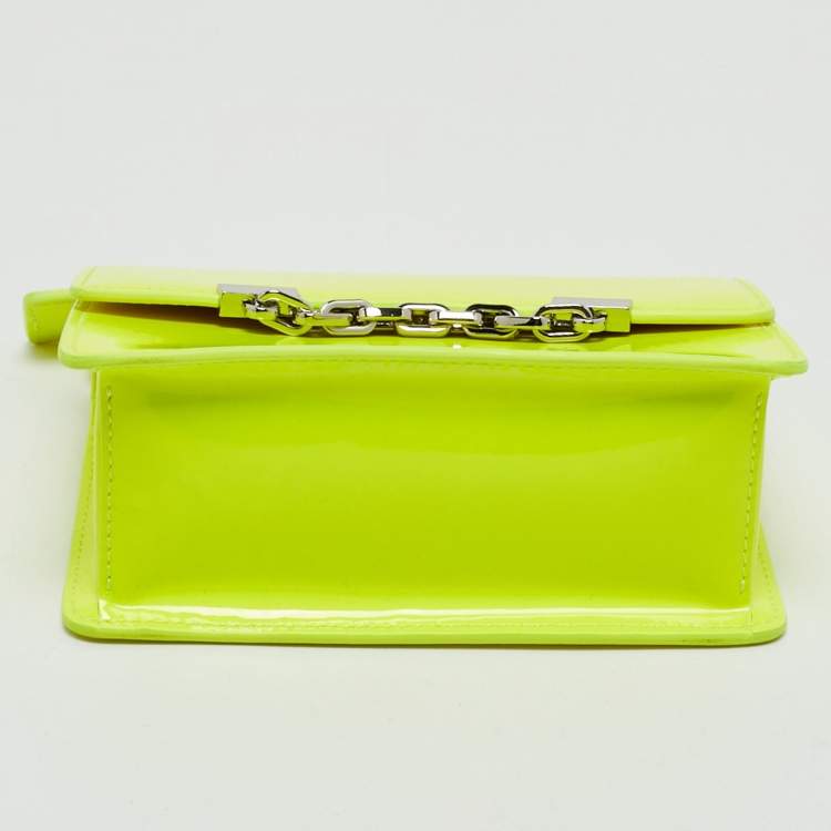 Pre Owned Karl Lagerfeld Neon Yellow Patent Leather Mini K/Karl Seven Top Handle Bag