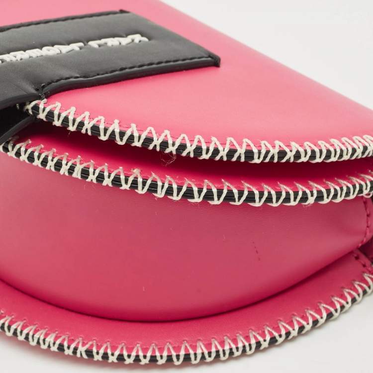 Pre Owned Karl Lagerfeld Pink/Black Leather K/Karlimals Crossbody Bag