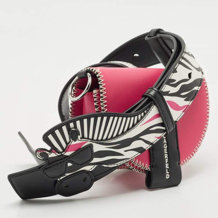 Pre Owned Karl Lagerfeld Pink/Black Leather K/Karlimals Crossbody Bag