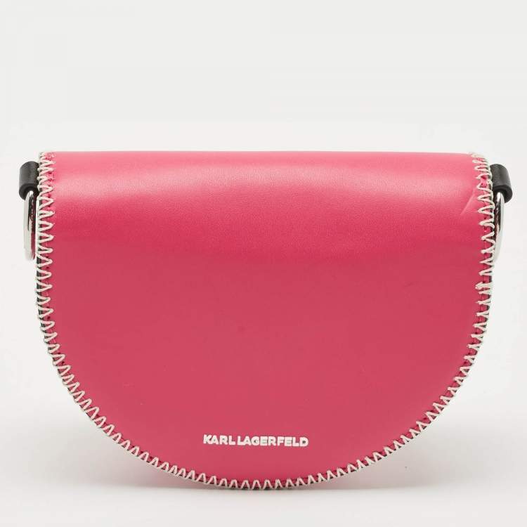 Pre Owned Karl Lagerfeld Pink/Black Leather K/Karlimals Crossbody Bag