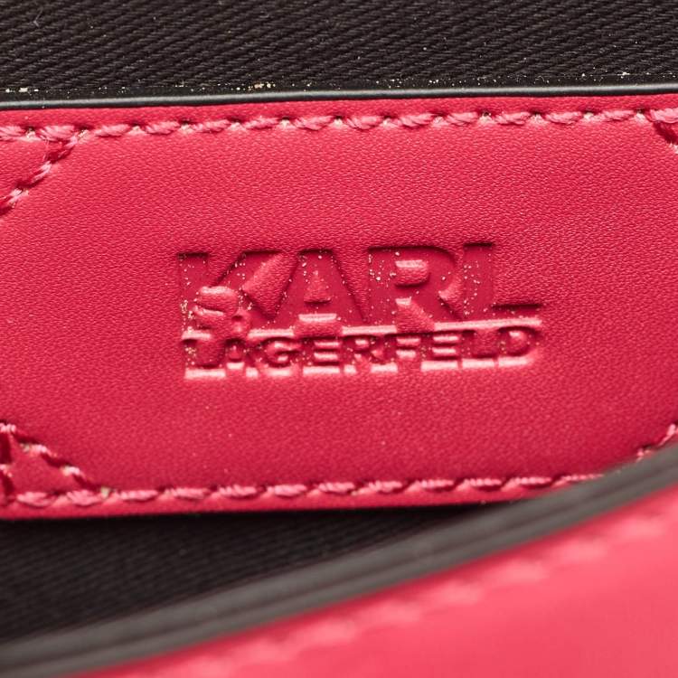 Pre Owned Karl Lagerfeld Pink/Black Leather K/Karlimals Crossbody Bag