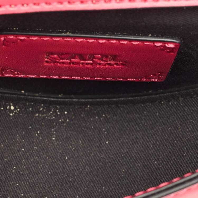 Pre Owned Karl Lagerfeld Pink/Black Leather K/Karlimals Crossbody Bag
