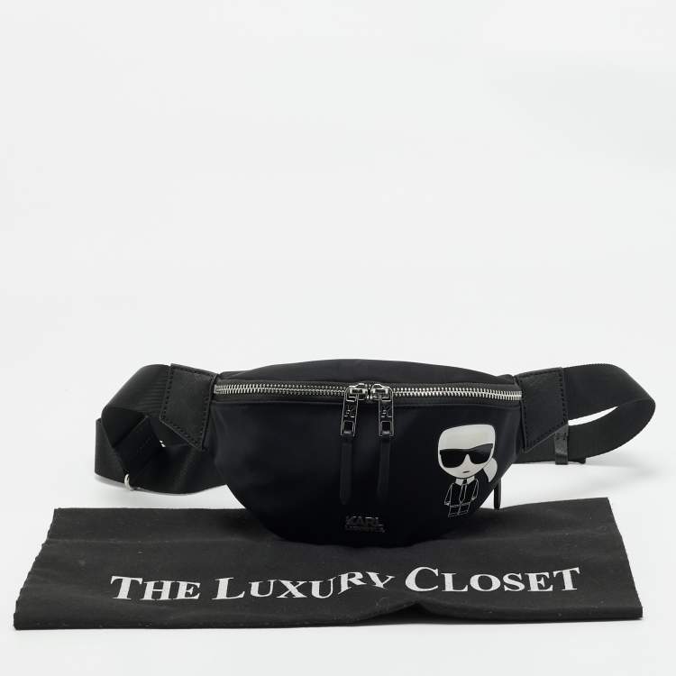 Pre Owned Karl Lagerfeld Black Leather and Nylon k/ikonik Belt Bag