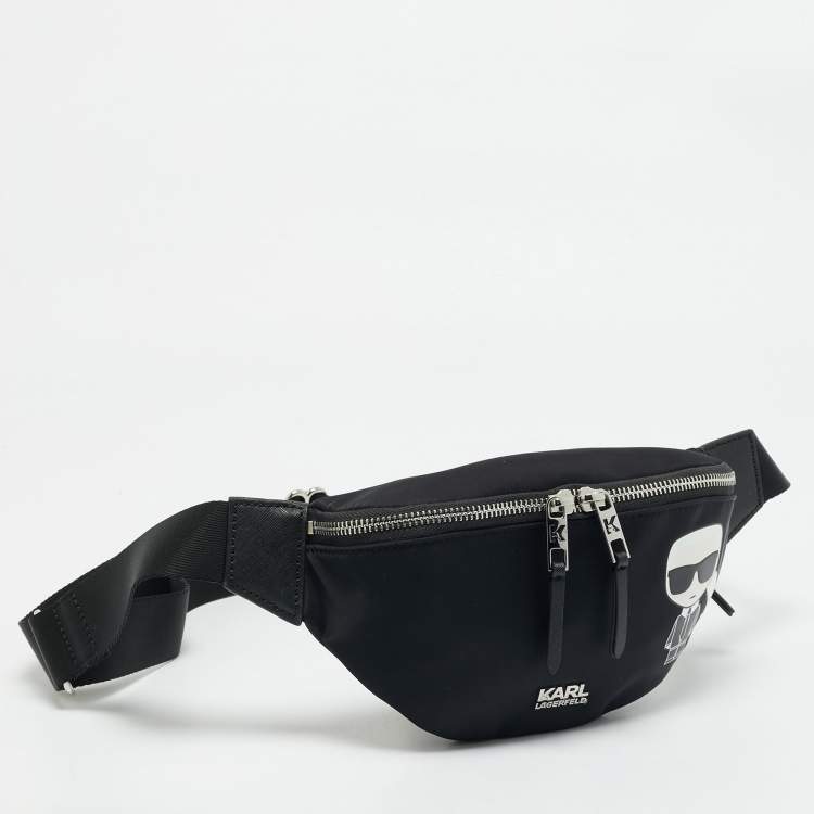 Pre Owned Karl Lagerfeld Black Leather and Nylon k/ikonik Belt Bag
